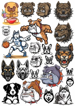 Collection of Bulldog, Husky, and Other Dog Mascot and Cartoon Vectors Free Vector