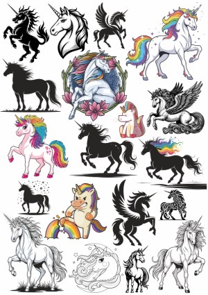 Collection of Unicorn and Pegasus Vector Illustrations Free Vector