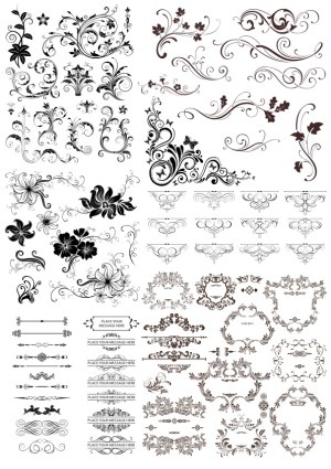 Ornate Floral and Swirl Decorative Vector Elements Collection Free Vector