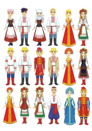 Traditional Eastern European Folk Costumes Vector Set Free Vector