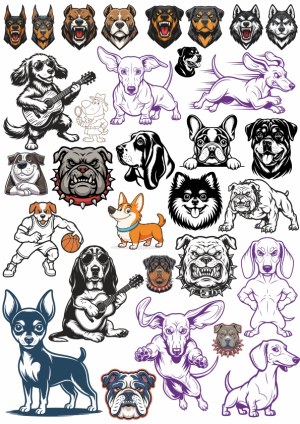 Diverse Dog Breed Illustrations and Cartoons Free Vector
