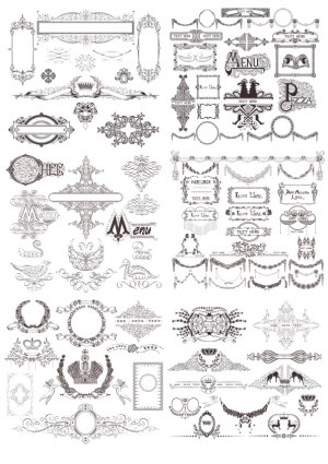 Vintage Ornate Decorative Frames and Menu Design Elements Free Vector