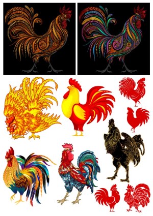 Colorful and Stylized Rooster Vector Collection Free Vector