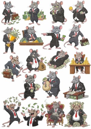 Cartoon Business Rats with Money and Wealth Activities Free Vector