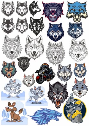 Collection of Vector Wolf and Werewolf Head Illustrations and Cartoons Free Vector