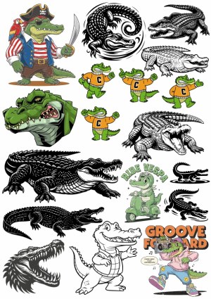 Alligator and Crocodile Cartoon and Silhouette Vector Collection Free Vector