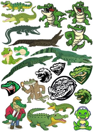 Variety of Crocodile and Alligator Cartoon and Silhouette Vector Illustrations Free Vector