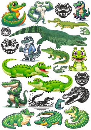 Collection of Cartoon and Realistic Crocodile and Alligator Illustrations Free Vector
