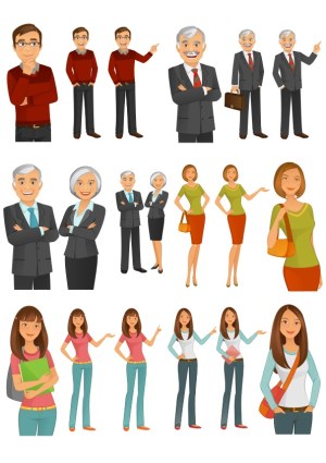 Business and Casual Characters with Different Poses and Expressions Free Vector