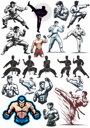 Martial Arts Fighters and Poses Vector Collection Free Vector