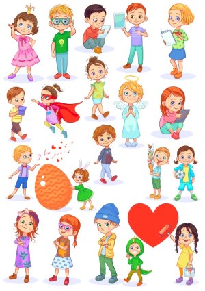 Diverse Children Characters Engaged in Various Activities Vector Set Free Vector