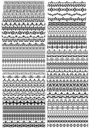 Black and White Decorative Floral and Ornamental Borders Set Free Vector