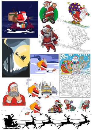 Santa Claus Collection with Various Holiday Scenes and Activities Free Vector