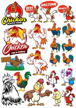 Chicken and Rooster Cartoon Characters and Logos Collection Free Vector