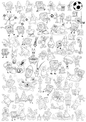 Black and White SpongeBob SquarePants and Friends Line Art Collection Free Vector