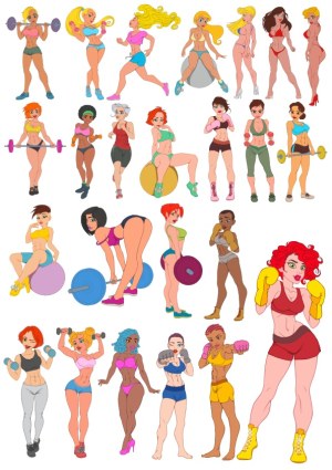 Diverse Women Exercising and Boxing Vector Collection Free Vector
