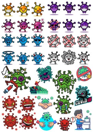 COVID-19 Virus Cartoon Set with Various Emotions and Actions Free Vector
