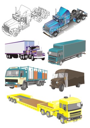 Vector Illustrations of Various Trucks and Trailers Free Vector