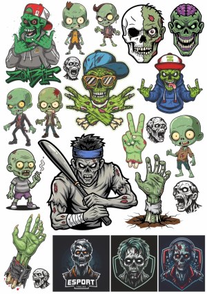 Collection of Colorful Zombie and Undead Vector Illustrations Free Vector