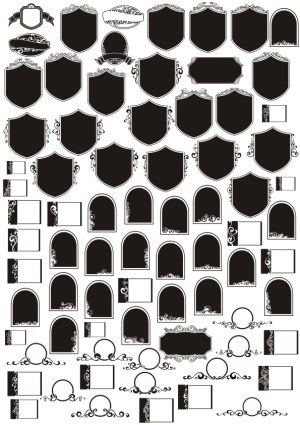 Set of Vintage Ornate Frame and Shield Vector Designs Free Vector