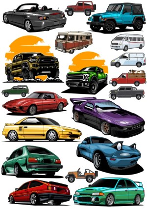 Collection of Diverse Car and Truck Vector Illustrations Free Vector