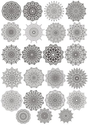 Set of 24 Intricate Black and White Mandala Designs Free Vector