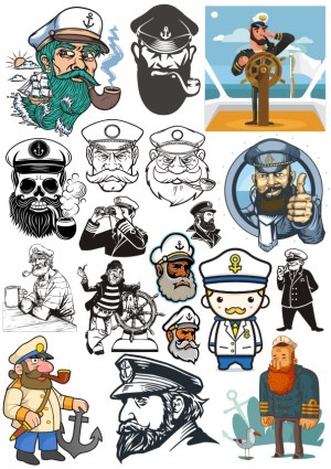 Collection of Nautical Captain and Sailor Vector Illustrations Free Vector