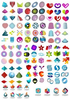 Colorful 3D Geometric and Abstract Logo Template Set Free Vector