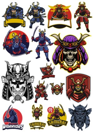 Samurai Warrior and Skull Helmets Vector Collection Free Vector