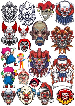 Collection of Creepy and Cartoon Clown Vector Illustrations Free Vector