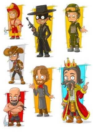 Cartoon Characters in Various Costumes and Roles Free Vector