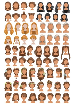 Vector Set of Female Hairstyles with Various Hair Colors and Accessories Free Vector