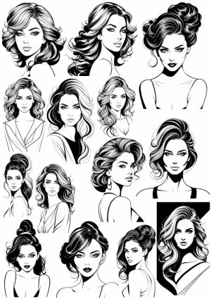 Black and White Vector Portraits of Women with Various Hairstyles Free Vector