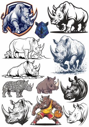 Collection of Rhino Vector Illustrations and Mascots Free Vector