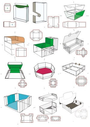 Set of 3D Packaging Box Templates with Cut and Fold Lines Free Vector