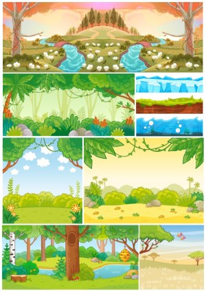 Varied Nature and Landscape Scenes Vector Collection Free Vector