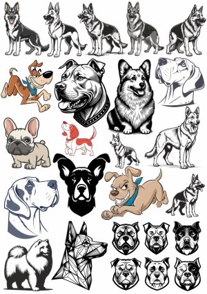 Collection of Various Dog Breed Vector Illustrations and Cartoon Dogs Free Vector