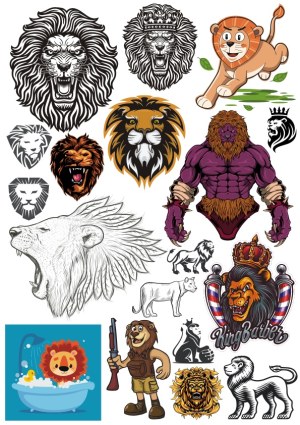 Collection of Diverse Lion and Lion-themed Cartoon and Mascot Vectors Free Vector