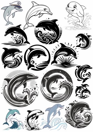 Diverse Dolphin Vector Illustrations and Decorative Designs Free Vector