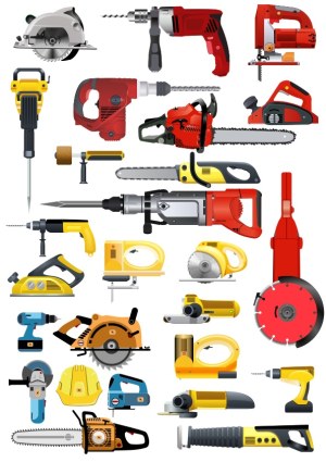 Set of Various Electric Power Tools Vector Icons Free Vector
