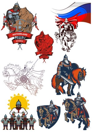 Russian Warriors and Symbols Vector Set Free Vector