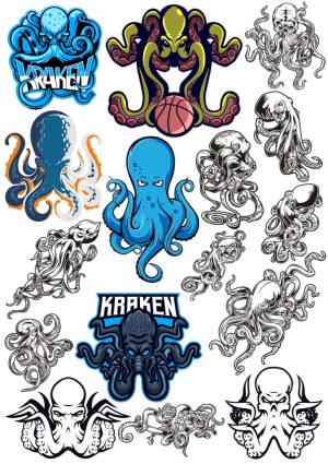 Kraken and Octopus Vector Illustration Pack Free Vector