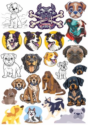 Collection of Colorful and Black & White Dog Illustrations and Cartoon Characters Free Vector