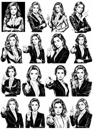 Collection of Business Woman Vector Illustrations with Pointing and Gesturing Poses Free Vector