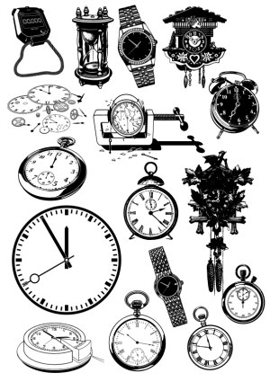 Collection of Various Clock and Watch Designs Vector Free Vector