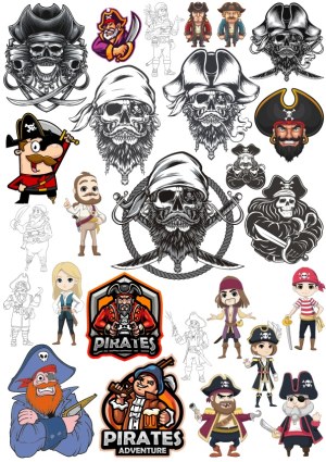 Collection of Pirate Characters and Skull Logos Free Vector