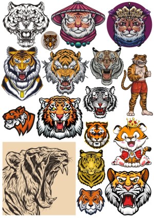 Collection of Stylized and Cartoon Tiger Illustrations Free Vector