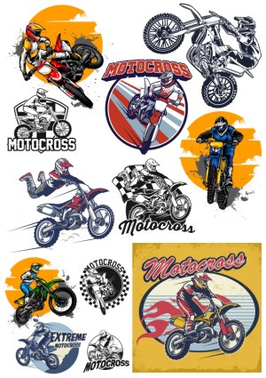 Motocross Dirt Bike Racing Vector Collection Free Vector