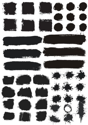 Black Grunge Brush Stroke and Ink Splatter Vector Set Free Vector