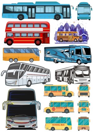 Collection of Various Bus Types Vector Illustrations Free Vector
